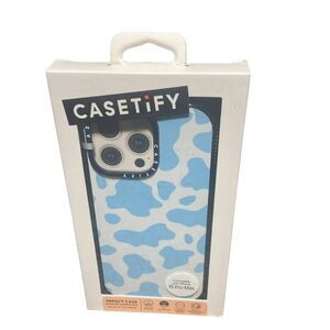 CASETiFY iPhone 15 Pro Max MagSafe Case Blue Cow Print Impact Protection 6.7"